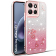 Чехол для Motorola Moto G86 5G, Glitter Flower, розовый rose gold
