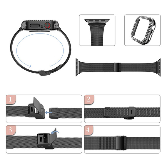 Металический браслет с чехлом для часов Apple Watch 4/5/6/SE 44mm, Black