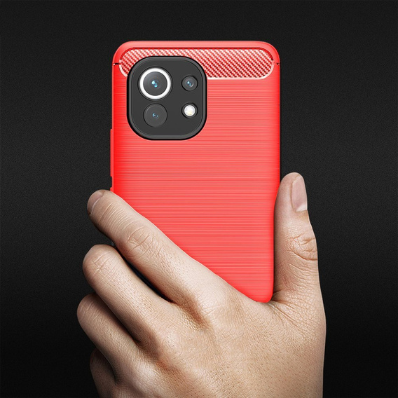 Чехол до Xiaomi Mi 11, Carbon, красный