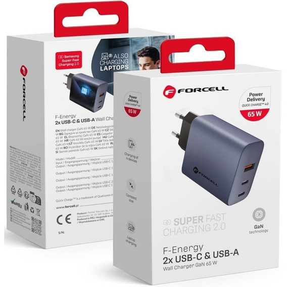Forcell Зарядное устройство USB-C 3A 45W PD QC 4.0 - White
