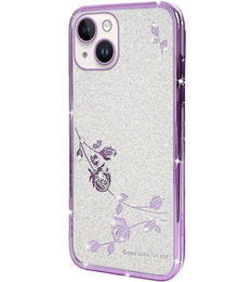 Чохол для iPhone 14 Plus, Glitter Flower, фіолетовий