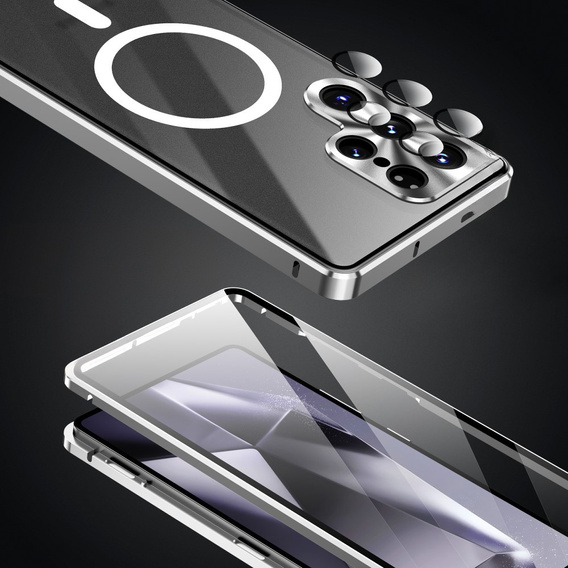 Магнітний чохол Dual Glass MagSafe для Samsung Galaxy S25 Ultra, сріблястий