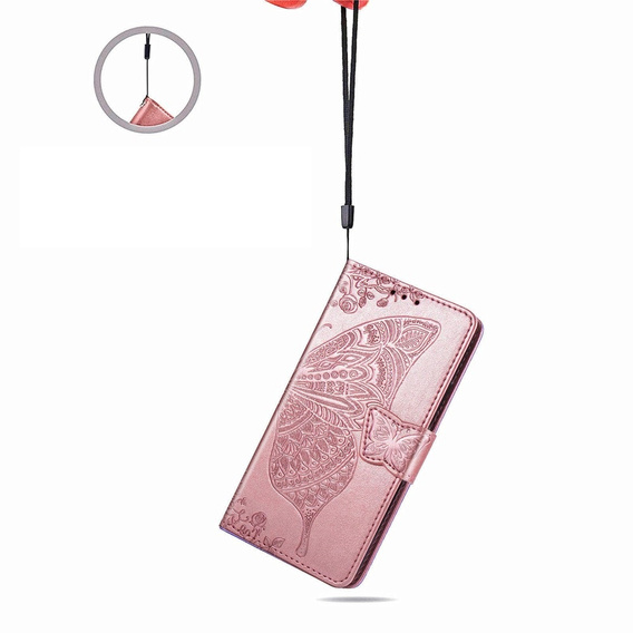 Откидной чехол для Samsung Galaxy M35, Butterfly, розовый rose gold