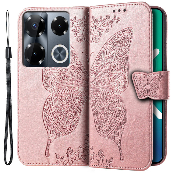 Чохол-книжка для Infinix Note 40 Pro Plus, Butterfly, рожевий rose gold