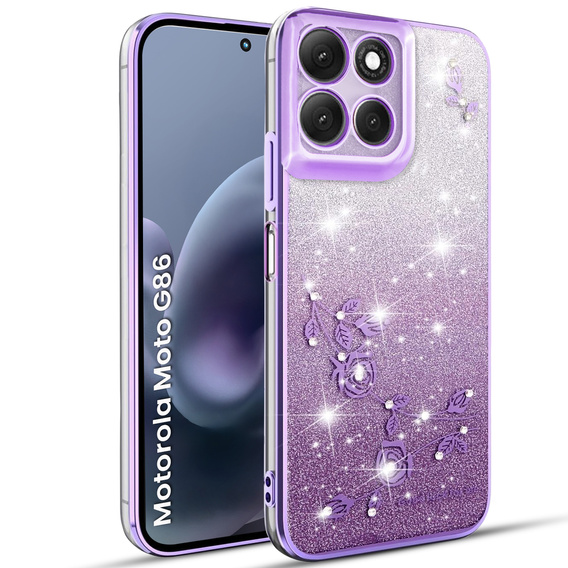 Чохол для Motorola Moto G86 5G, Glitter Flower, фіолетовий
