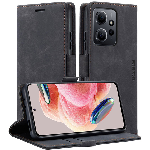 Чохол для Xiaomi Redmi Note 12 5G / Poco X5 5G, ERBORD Vintage, гаманець з клапаном, чорний