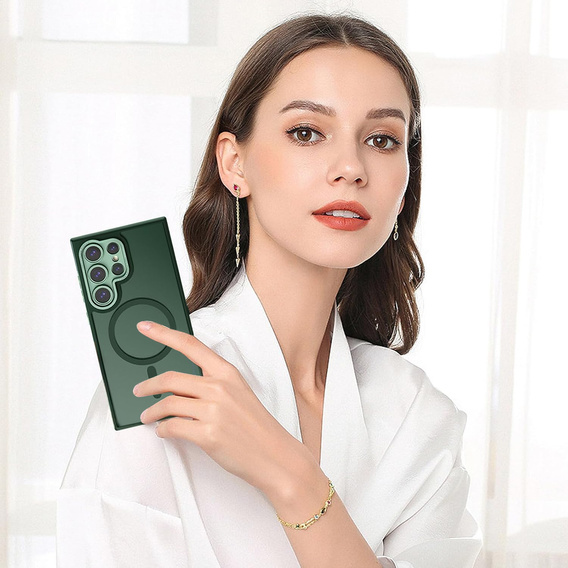 Чехол для Samsung Galaxy S25 Ultra, для MagSafe, ERBORD Matt Case, зелёный + стекло для экрана