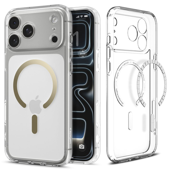Чехол Spigen для iPhone 17 Pro Max, Ultra Hybrid MagSafe, прозрачный / золотой