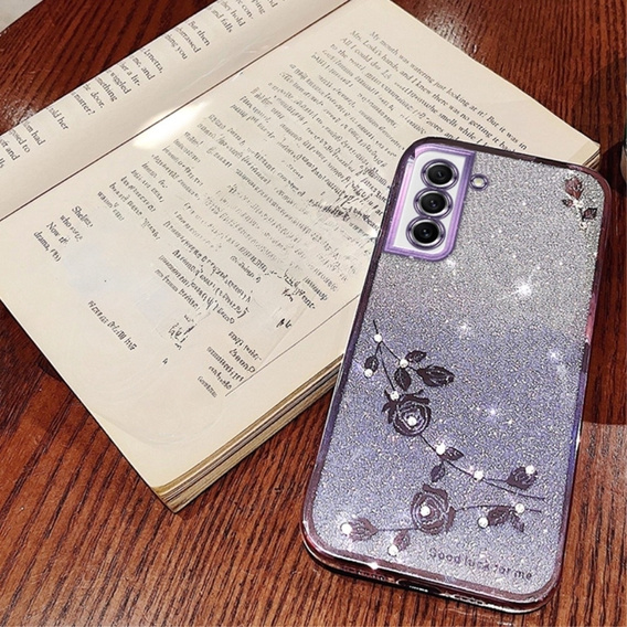 Чохол для Samsung Galaxy S21 FE, Glitter Flower, фіолетовий