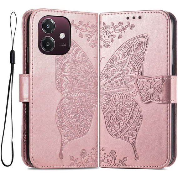 Откидной чехол для Oppo A40 / Oppo A40m, Butterfly, розовый rose gold