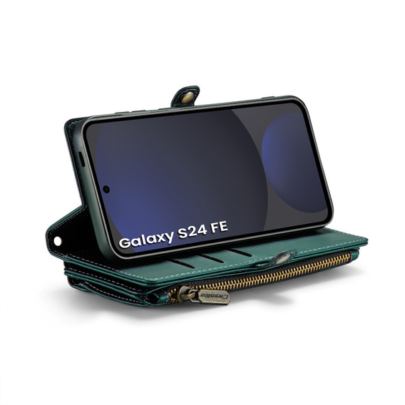 Чехол CASEME для Samsung Galaxy S24 FE, RFID Leather Wallet, с плечевым ремнем, зелёный