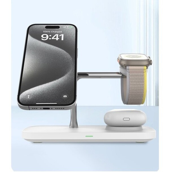 Индуктивное зарядное устройство Qi2 3in1 15 Вт для iPhone / Apple Watch / Airpods / Galaxy / Galaxy Watch / Galaxy Buds, белый