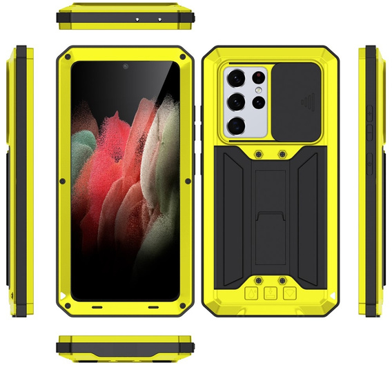 Чехол для Samsung Galaxy S21 Ultra, R-JUST CamShield Slide, бронированный, жёлтый / черный