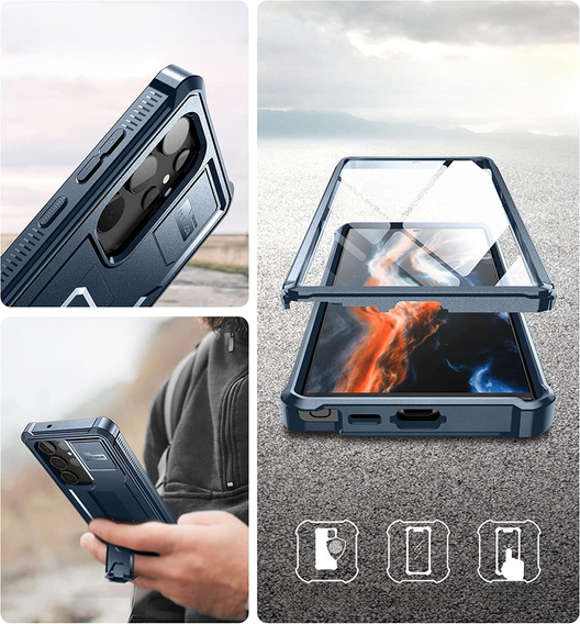 Броньований чохол для Samsung Galaxy S23 Ultra, Dexnor Full Body (Two Frames), темно-синій