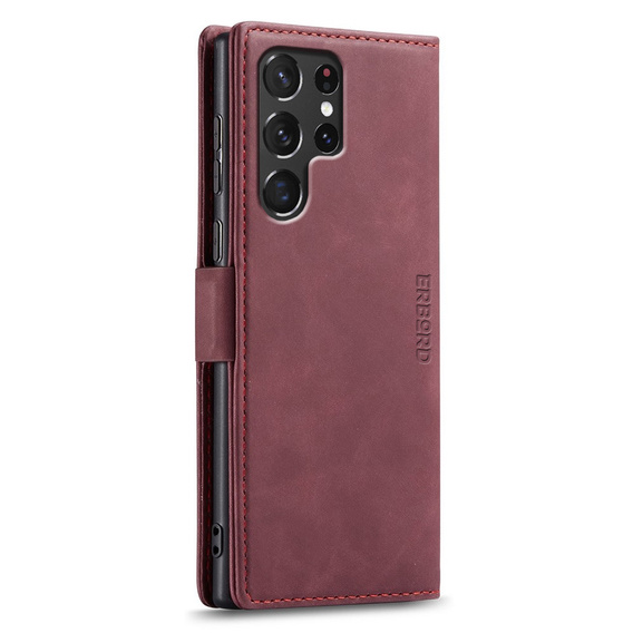 Чехол для Samsung Galaxy S23 Ultra, ERBORD Vintage, бумажник с клапаном, красный
