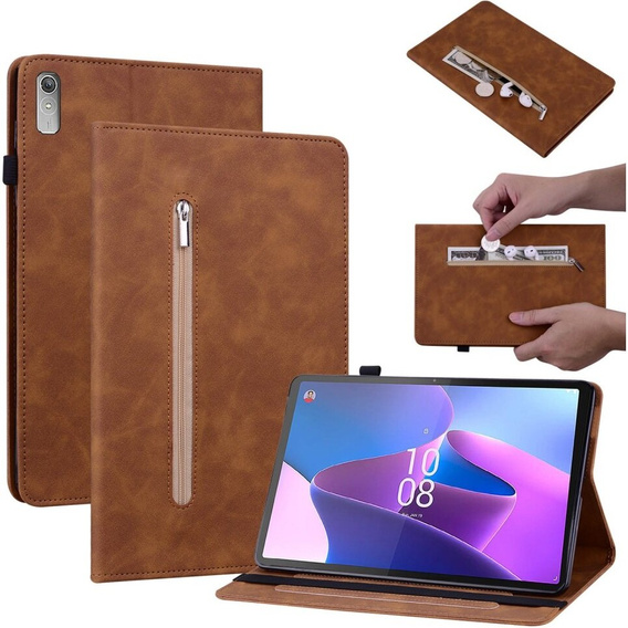 Чехол до Lenovo Tab P11 Gen 2, Wallet Pen Slot, коричневый