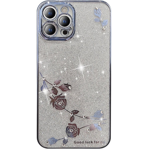 Чехол для iPhone 14 Pro Max, Glitter Flower, синий