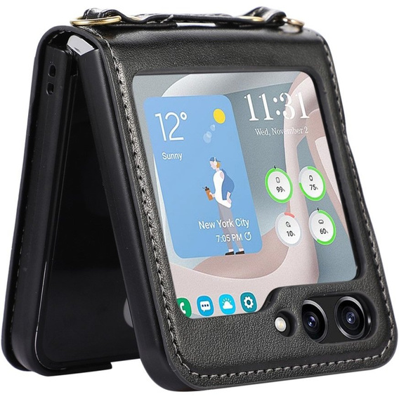 Кожаный чехол с прорезями для карт для Samsung Galaxy Z Flip 5 5G, черный