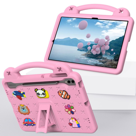 Дитячий чохол для планшета Samsung Galaxy Tab S10+ Plus, Cute Patterns, з підставкою, рожевий