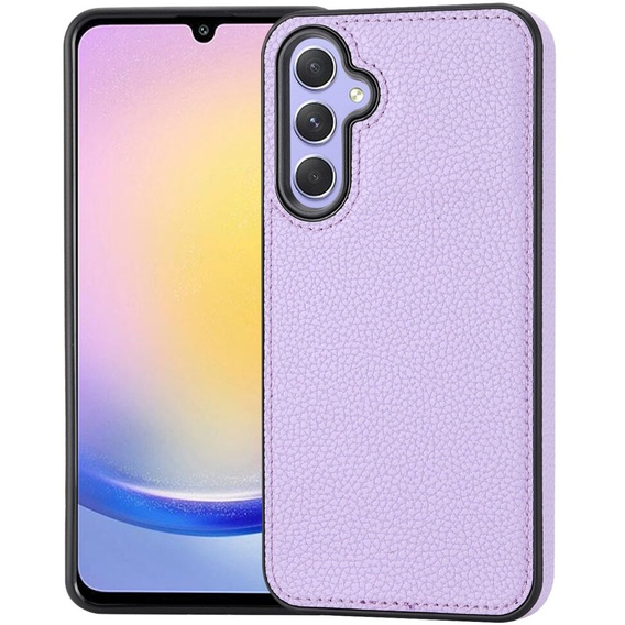 Шкіряний чохол для Samsung Galaxy A25 5G, Lychee leather Case, фіолетовий + скло 9H