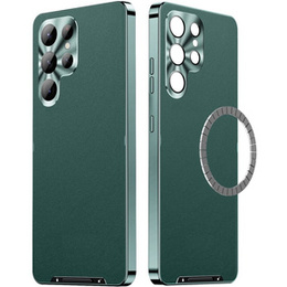 Кожаный чехол для Samsung Galaxy S24 Ultra, с защитой камеры, для MagSafe, зелёный