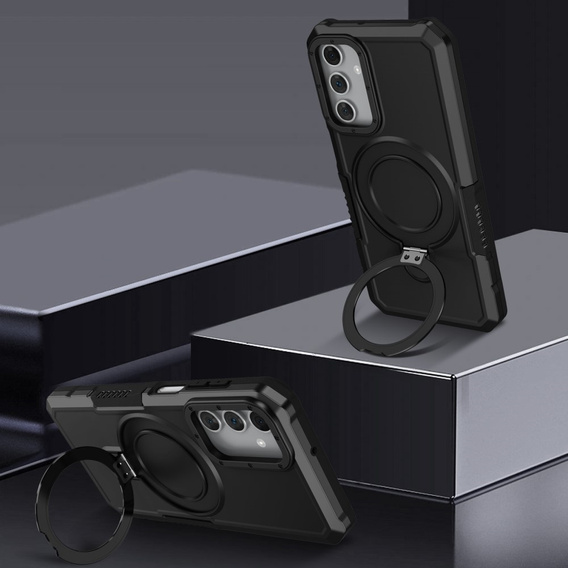 Чехол до Samsung Galaxy A15 5G, Kickstand Ring, чёрный + стекло 9H