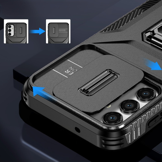 Бронированный чехол для Samsung Galaxy A15, бронированное кольцо Slide Ring, черный + 9H стекло