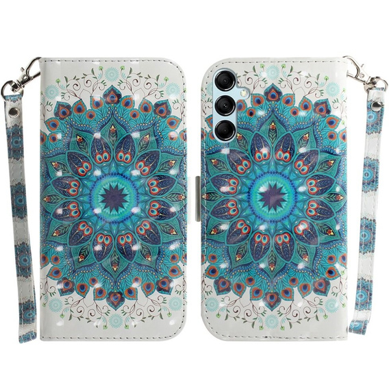 Откидной чехол для Samsung Galaxy A15, Wallet mandala, белый + 9H стекло