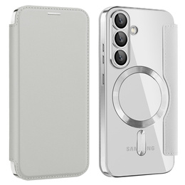 Откидной чехол для Samsung Galaxy S25, RFID Wallet MagSafe CamShield, серебряный