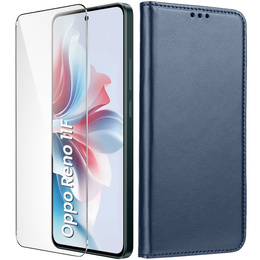 Чехол для Oppo Reno 11F 5G, Smart Magnet, темно-синий + 9H стекло