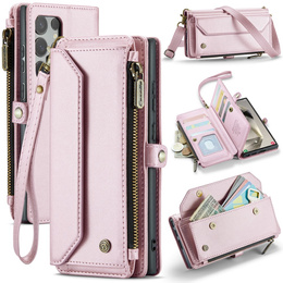 Чехол CASEME для Samsung Galaxy S25 Ultra, RFID Leather Wallet, с плечевым ремнем, розовый