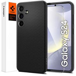 Чехол Spigen для Samsung Galaxy S24, Liquid Air, чёрный + закаленное стекло 9H