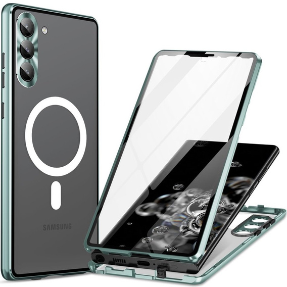 Магнитный чехол с двойным стеклом MagSafe для Samsung Galaxy S23+ Plus, зелёный