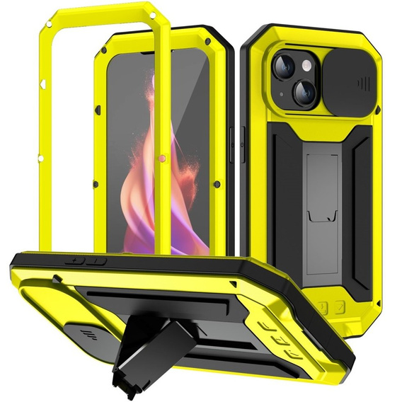 Чохол для iPhone 15, R-JUST CamShield Slide, броньований, жовтий / чорний