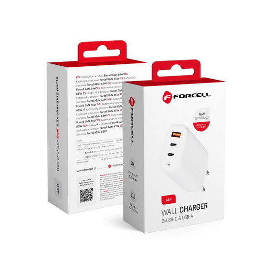Зарядное устройство Forcell 65W GaN 2x USB C 1x USB A , White