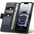 Чохол для Iphone 16E, ERBORD Glossy Litchi, гаманець з клапаном, чорний