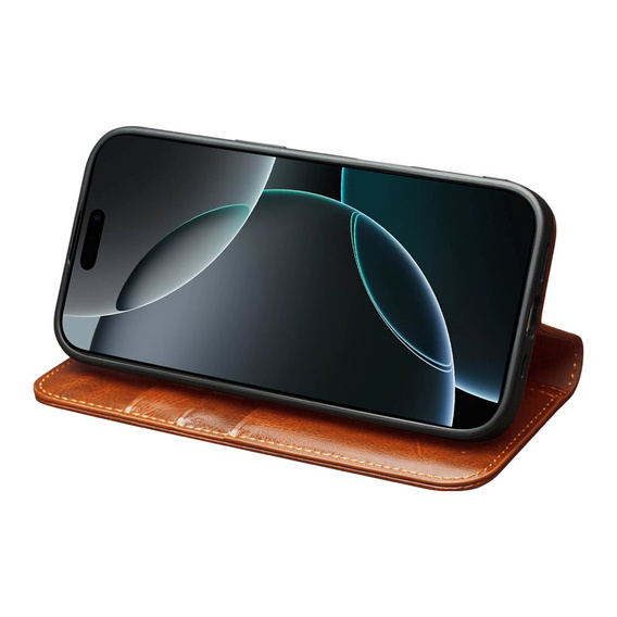 Флип-кейс QIALINO из натуральной коровьей кожи для iPhone 17 Pro Max, коричневый