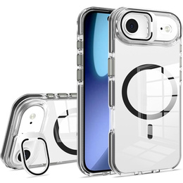 Чехол для iPhone Air, для MagSafe, с подставкой, прозрачный с черными вставками