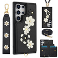 Чехол для Samsung Galaxy S25 Ultra, Leather Flower Card Slot, чёрный