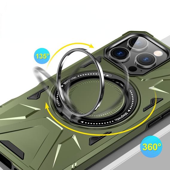 Чехол для iPhone 16 Pro Max, бронированный с подставкой и ручкой-планшетом, зелёный