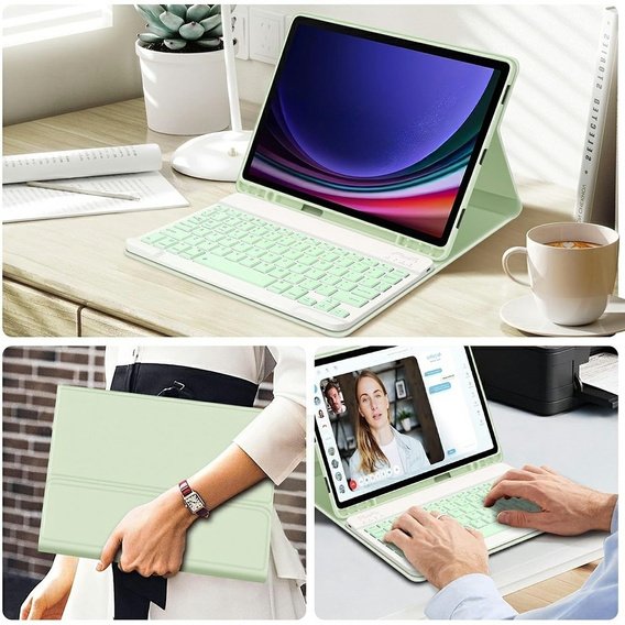 Чехол + клавиатура Samsung Galaxy Tab S9 FE, Leather Pen Slot, светло-зеленый