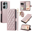 чехол-крышка для Xiaomi Redmi Note 13 Pro 4G / Xiaomi Redmi Note 14S / Xiaomi Poco M6 Pro 4G, Rhombus Crossbody Leather, розовый rose gold
