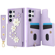 Чехол для Samsung Galaxy S25 Ultra, Leather Flower Card Slot, фиолетовый