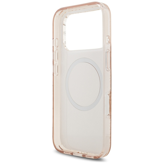 Чехол Guess IML Flowers Electroplated Allover With Beads Strap, для MagSafe, с ремешком для iPhone 17 Pro Max