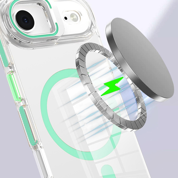 Чехол для iPhone Air, для MagSafe, с подставкой, прозрачный с зелеными вставками