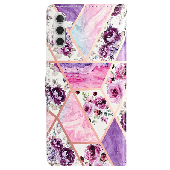 Откидной чехол для Samsung Galaxy A25 5G, Wallet, marble & flowers, розовый + 9H стекло 