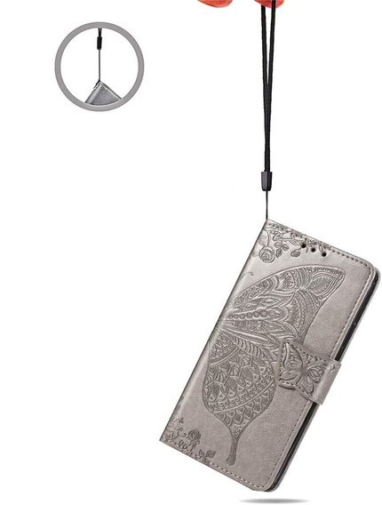 Откидной чехол для Motorola Edge 50 Pro, Butterfly, серый