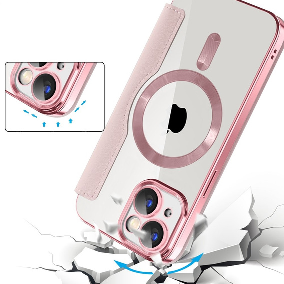 Чохол-книжка для iPhone 15, RFID Wallet MagSafe CamShield, рожевий