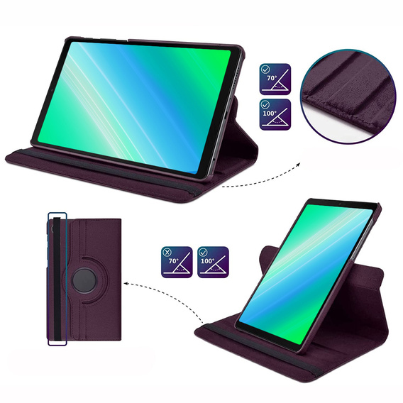 Чехол для Samsung Galaxy Tab A7 Lite 8.7 T220 / T225 TB330FU 10.95", вращающийся на 360, фиолетовый