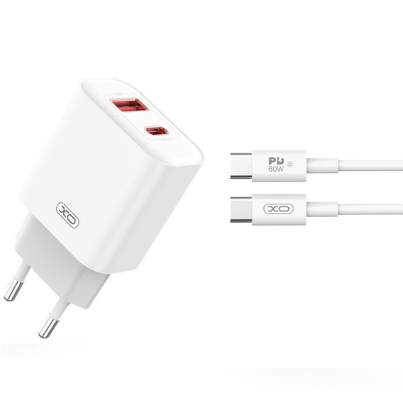 Сетевой зарядное устройство USB-C 20 Вт с кабелем USB-C – USB-C для смартфонов, планшетов и других устройств с портом USB-C